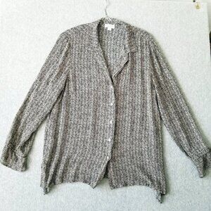 J.Jill Womens Medium Herringbone Button Up Shirt Blouse Tie Sleeve Office Career